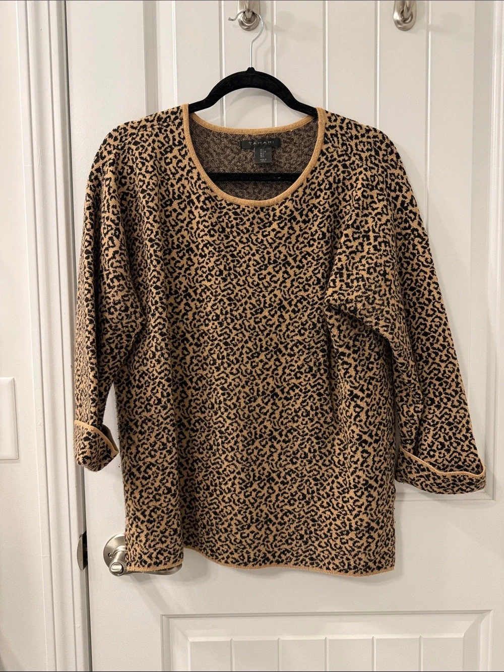 Large tahari Women’s Leopard Print Pullover Sweater - Tan/Black